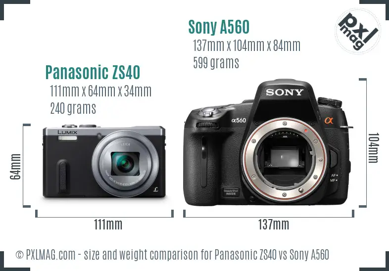 Panasonic ZS40 vs Sony A560 size comparison Panasonic ZS40 vs Sony A560 size comparison