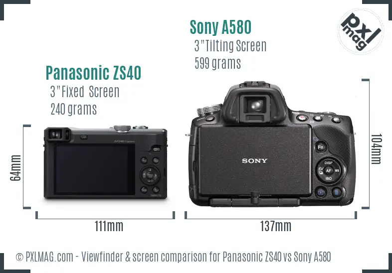 Panasonic ZS40 vs Sony A580 Screen and Viewfinder comparison Panasonic ZS40 vs Sony A580 Screen and Viewfinder comparison
