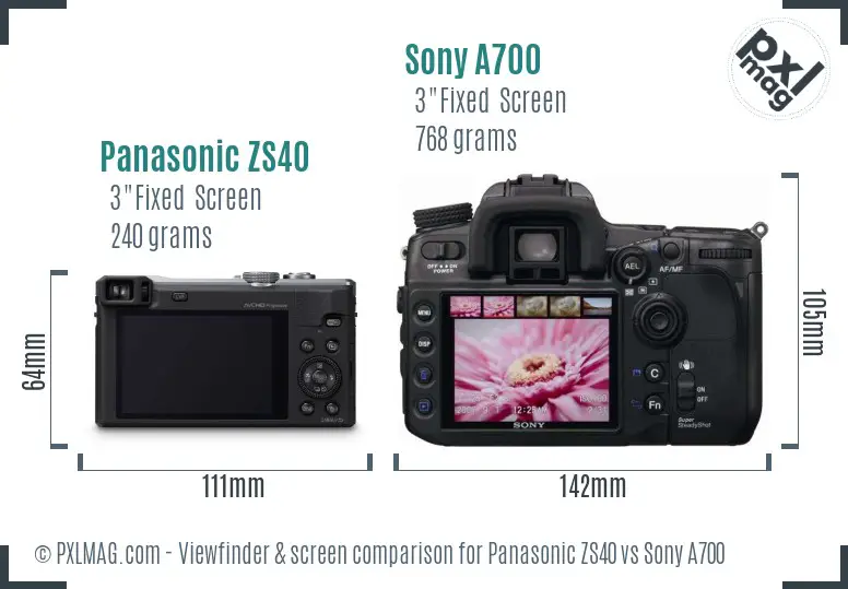 Panasonic ZS40 vs Sony A700 Screen and Viewfinder comparison