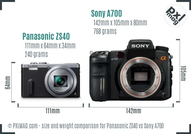 Panasonic ZS40 vs Sony A700 size comparison