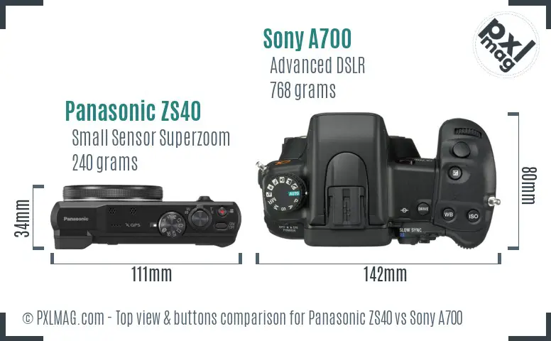 Panasonic ZS40 vs Sony A700 top view buttons comparison