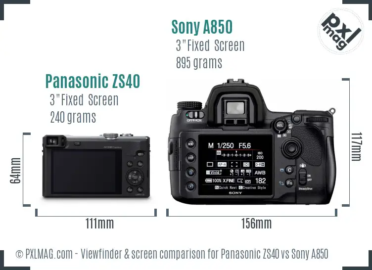 Panasonic ZS40 vs Sony A850 Screen and Viewfinder comparison