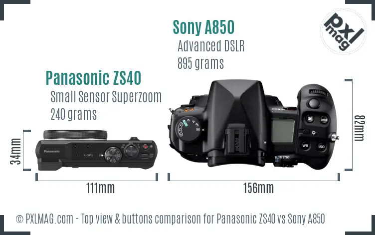 Panasonic ZS40 vs Sony A850 top view buttons comparison