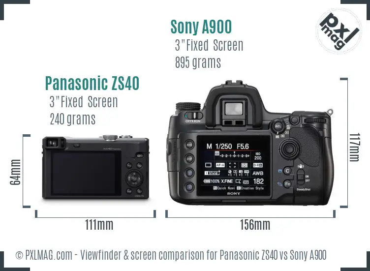 Panasonic ZS40 vs Sony A900 Screen and Viewfinder comparison