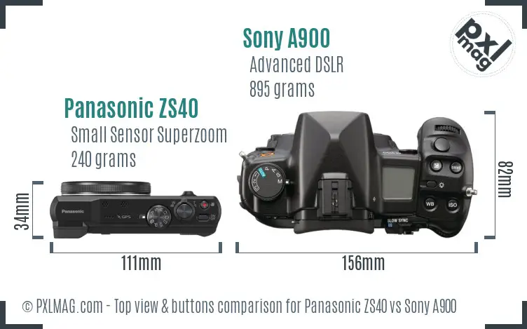 Panasonic ZS40 vs Sony A900 top view buttons comparison