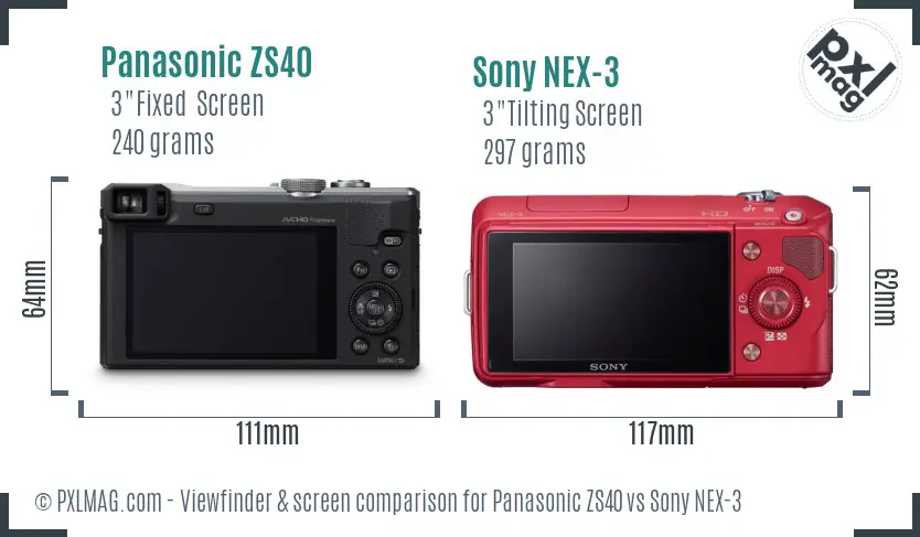 Panasonic ZS40 vs Sony NEX-3 Screen and Viewfinder comparison