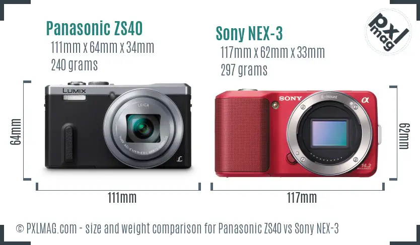 Panasonic ZS40 vs Sony NEX-3 size comparison