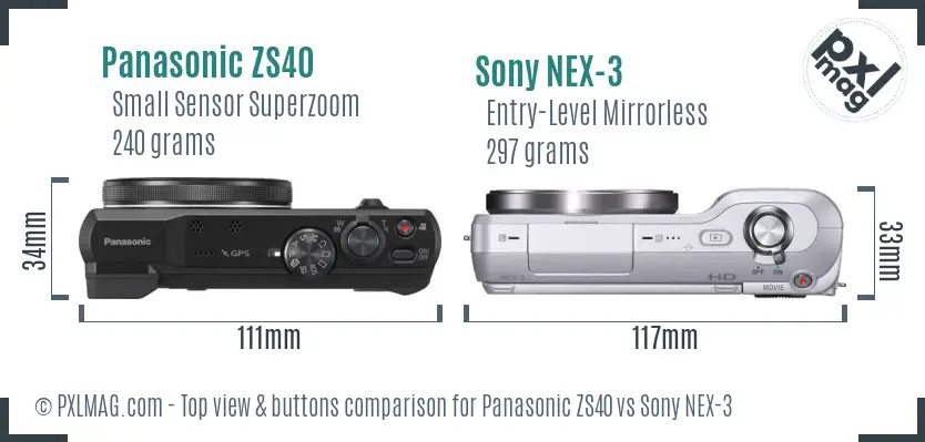 Panasonic ZS40 vs Sony NEX-3 top view buttons comparison