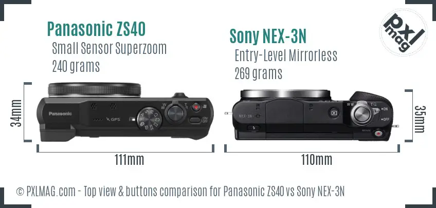 Panasonic ZS40 vs Sony NEX-3N top view buttons comparison Panasonic ZS40 vs Sony NEX-3N top view buttons comparison