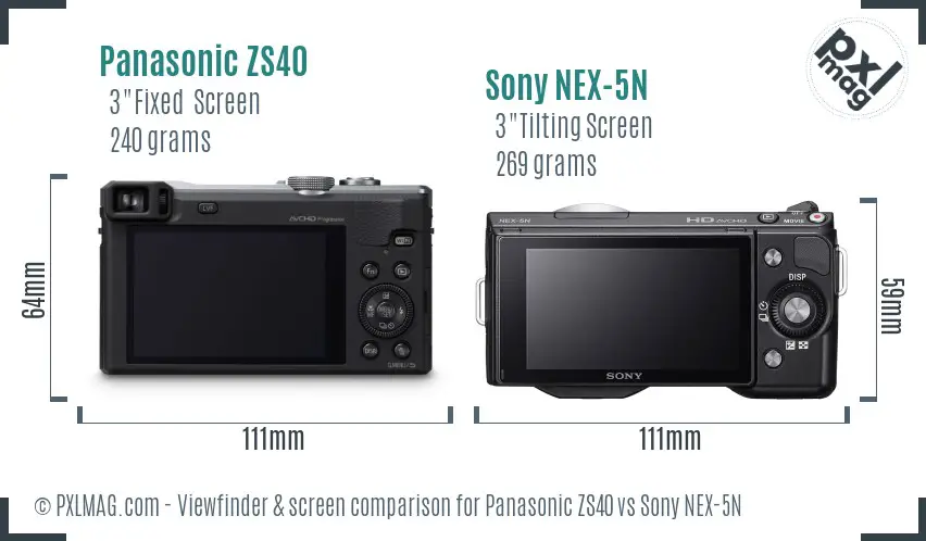 Panasonic ZS40 vs Sony NEX-5N Screen and Viewfinder comparison