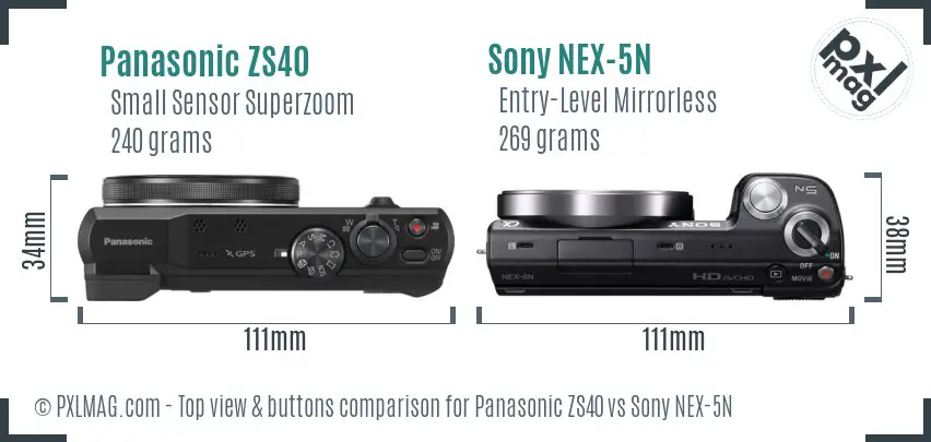 Panasonic ZS40 vs Sony NEX-5N top view buttons comparison