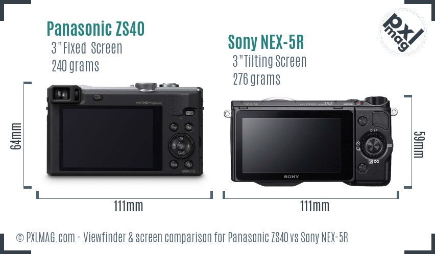 Panasonic ZS40 vs Sony NEX-5R Screen and Viewfinder comparison