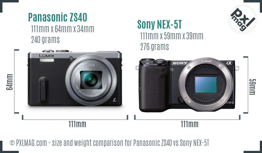 Panasonic ZS40 vs Sony NEX-5T size comparison