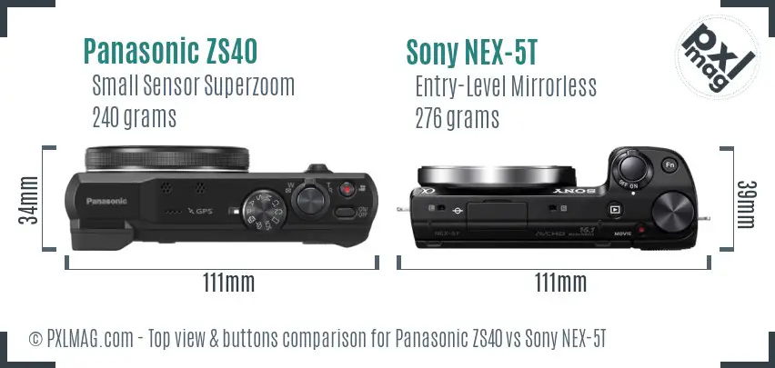 Panasonic ZS40 vs Sony NEX-5T top view buttons comparison