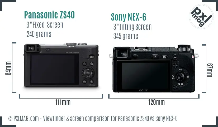 Panasonic ZS40 vs Sony NEX-6 Screen and Viewfinder comparison