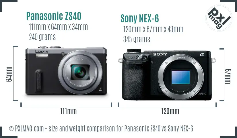 Panasonic ZS40 vs Sony NEX-6 size comparison
