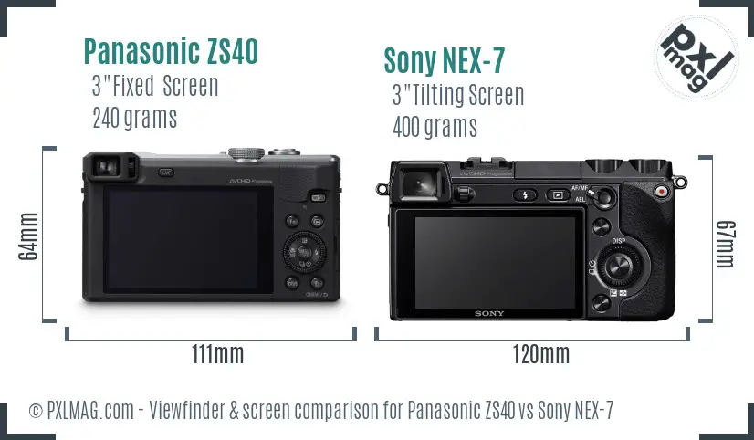 Panasonic ZS40 vs Sony NEX-7 Screen and Viewfinder comparison
