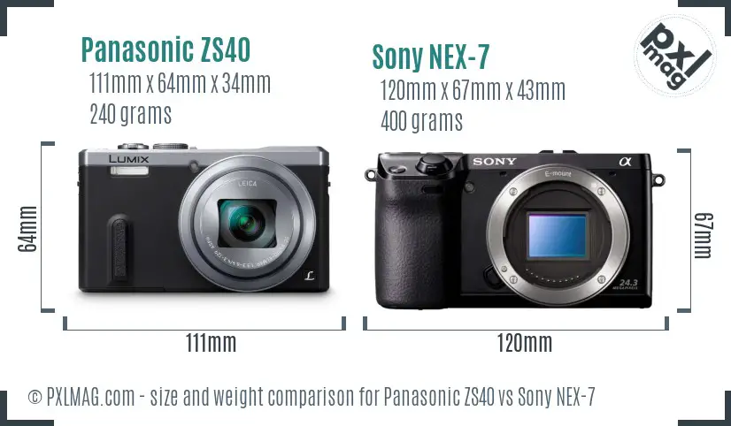 Panasonic ZS40 vs Sony NEX-7 size comparison
