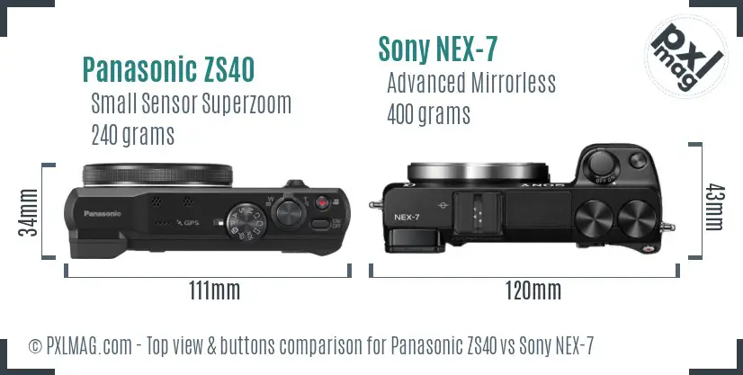 Panasonic ZS40 vs Sony NEX-7 top view buttons comparison