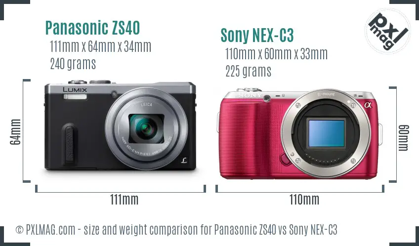 Panasonic ZS40 vs Sony NEX-C3 size comparison