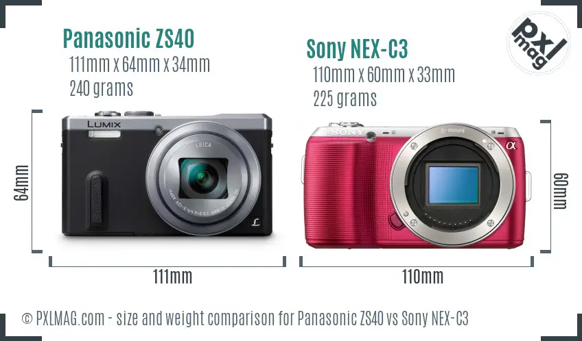Panasonic ZS40 vs Sony NEX-C3 size comparison Panasonic ZS40 vs Sony NEX-C3 size comparison