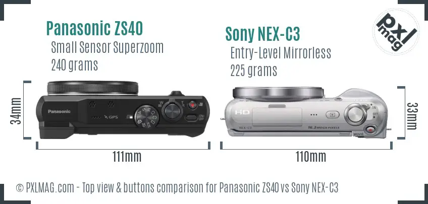 Panasonic ZS40 vs Sony NEX-C3 top view buttons comparison