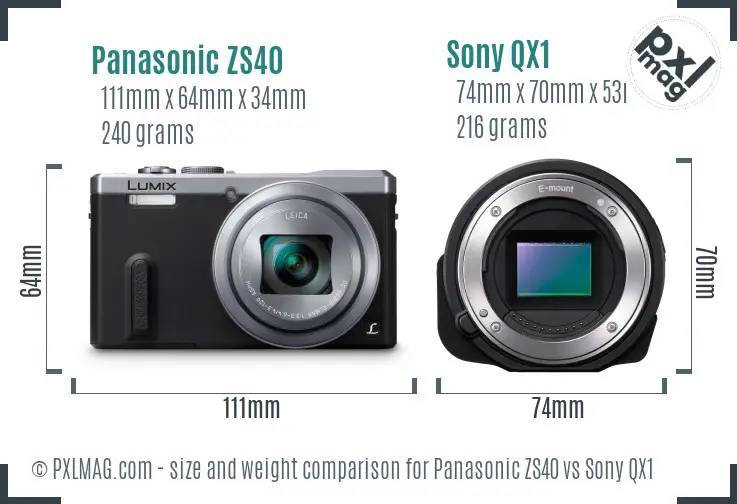 Panasonic ZS40 vs Sony QX1 size comparison Panasonic ZS40 vs Sony QX1 size comparison