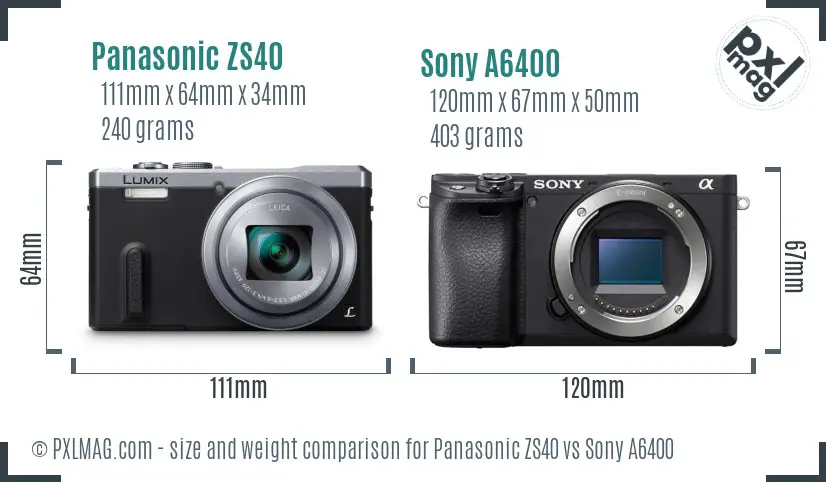 Panasonic ZS40 vs Sony A6400 size comparison Panasonic ZS40 vs Sony A6400 size comparison