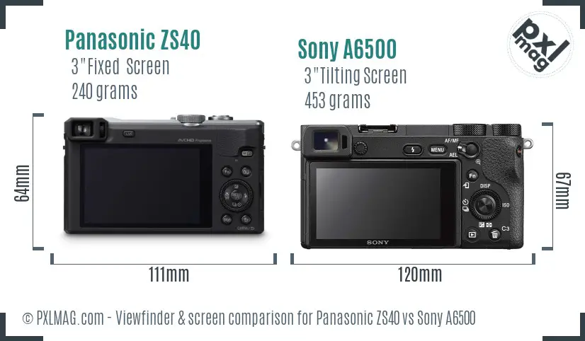 Panasonic ZS40 vs Sony A6500 Screen and Viewfinder comparison Panasonic ZS40 vs Sony A6500 Screen and Viewfinder comparison