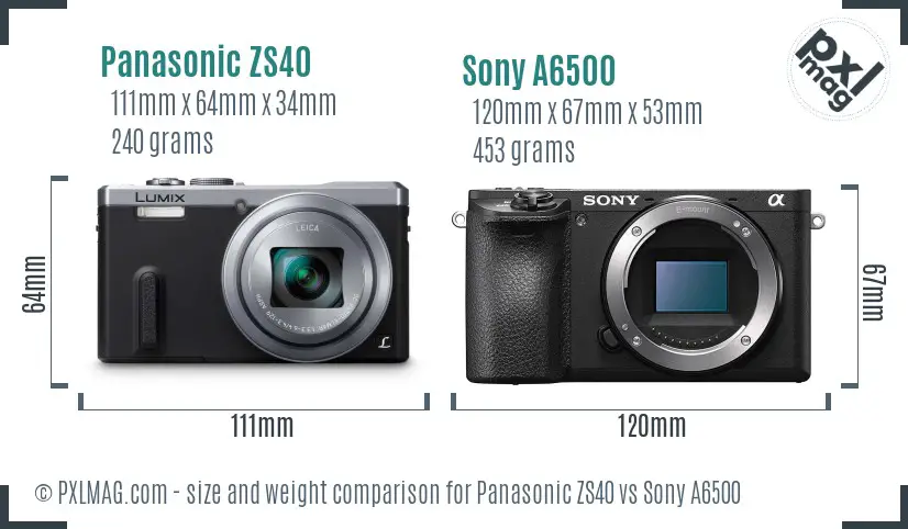Panasonic ZS40 vs Sony A6500 size comparison Panasonic ZS40 vs Sony A6500 size comparison