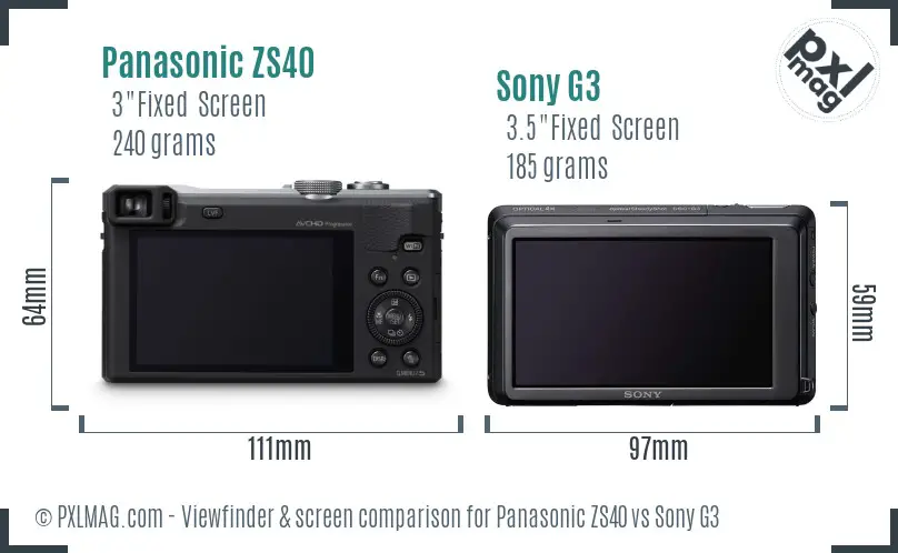 Panasonic ZS40 vs Sony G3 Screen and Viewfinder comparison