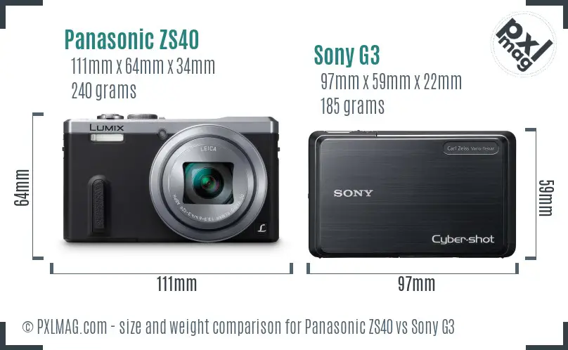 Panasonic ZS40 vs Sony G3 size comparison