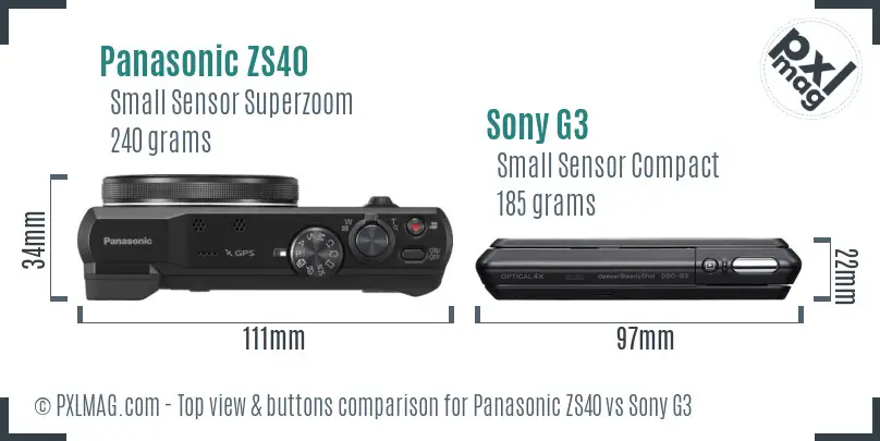 Panasonic ZS40 vs Sony G3 top view buttons comparison