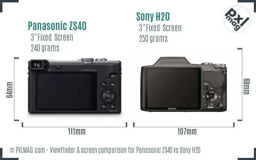Panasonic ZS40 vs Sony H20 Screen and Viewfinder comparison