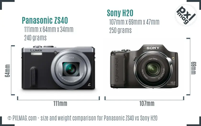 Panasonic ZS40 vs Sony H20 size comparison
