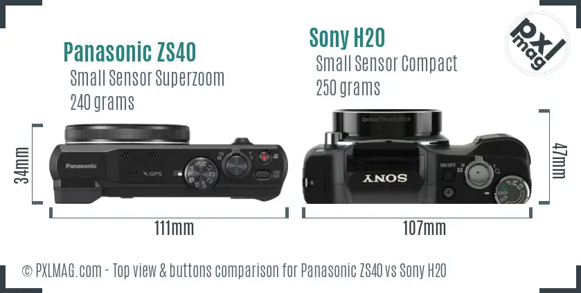 Panasonic ZS40 vs Sony H20 top view buttons comparison