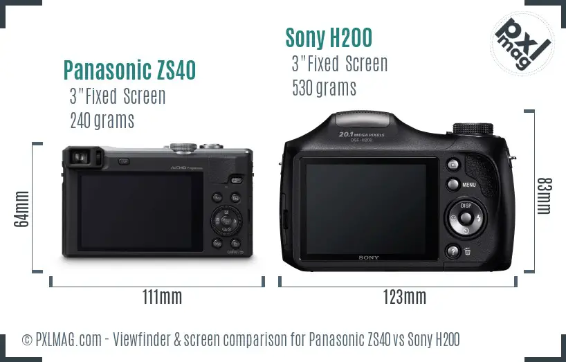 Panasonic ZS40 vs Sony H200 Screen and Viewfinder comparison