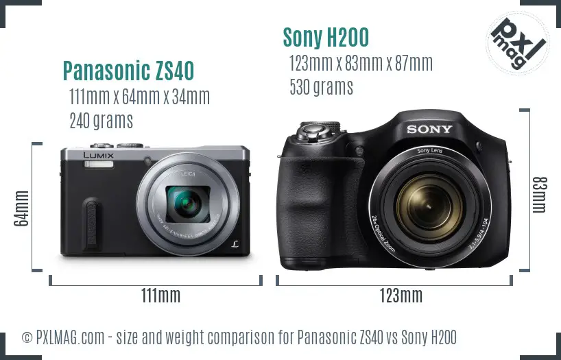 Panasonic ZS40 vs Sony H200 size comparison