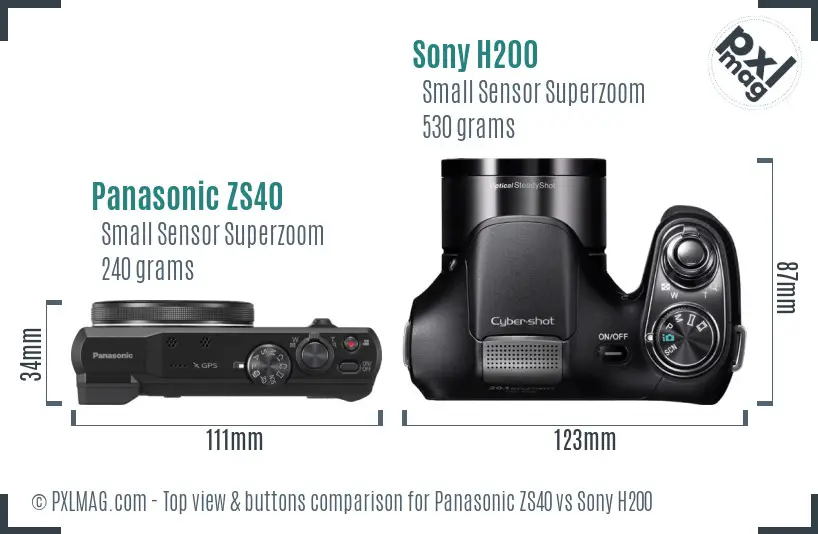 Panasonic ZS40 vs Sony H200 top view buttons comparison