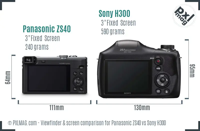 Panasonic ZS40 vs Sony H300 Screen and Viewfinder comparison