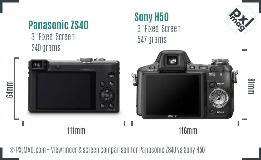 Panasonic ZS40 vs Sony H50 Screen and Viewfinder comparison