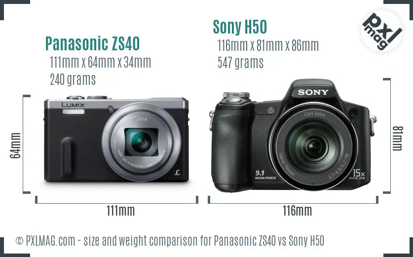 Panasonic ZS40 vs Sony H50 size comparison