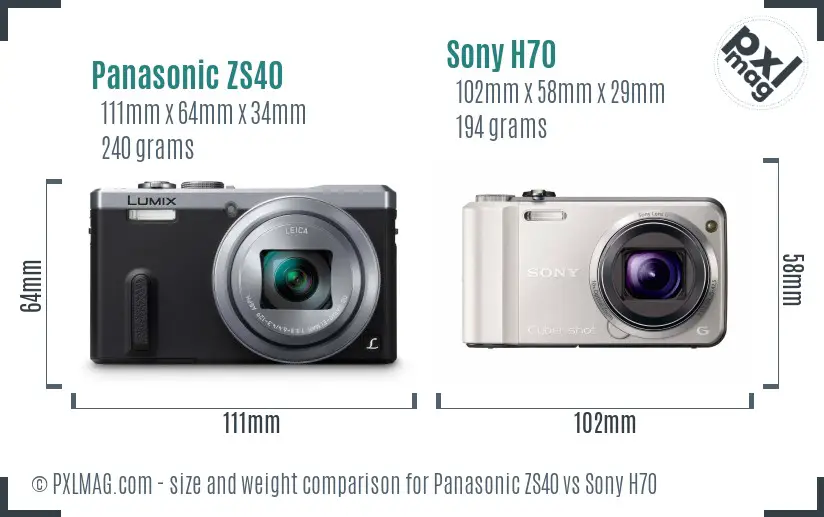 Panasonic ZS40 vs Sony H70 size comparison