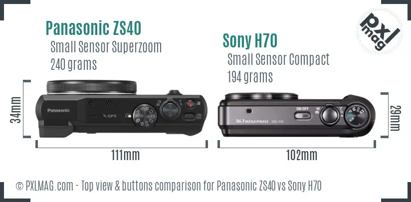 Panasonic ZS40 vs Sony H70 top view buttons comparison