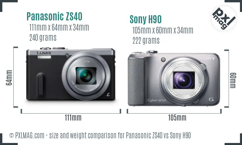 Panasonic ZS40 vs Sony H90 size comparison