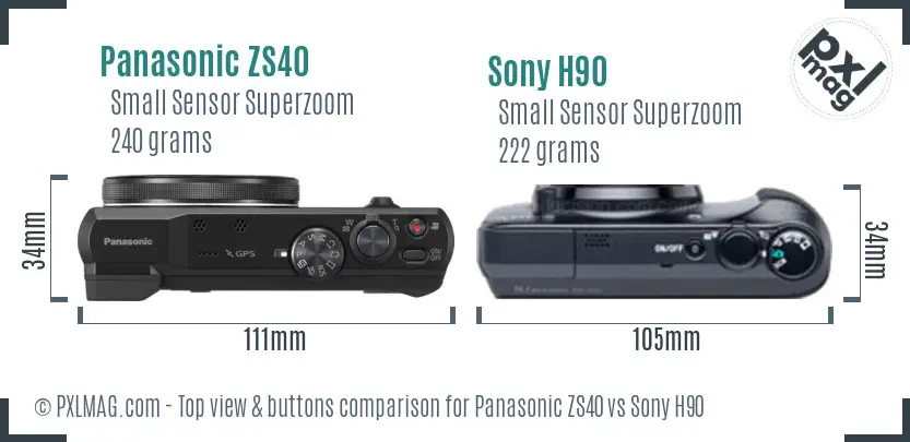 Panasonic ZS40 vs Sony H90 top view buttons comparison