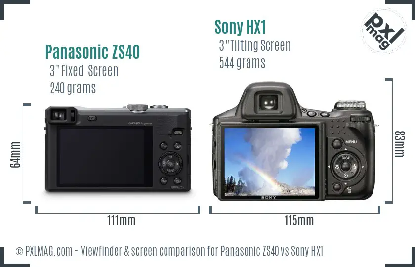 Panasonic ZS40 vs Sony HX1 Screen and Viewfinder comparison