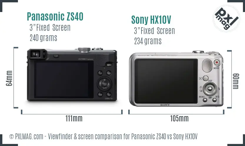 Panasonic ZS40 vs Sony HX10V Screen and Viewfinder comparison