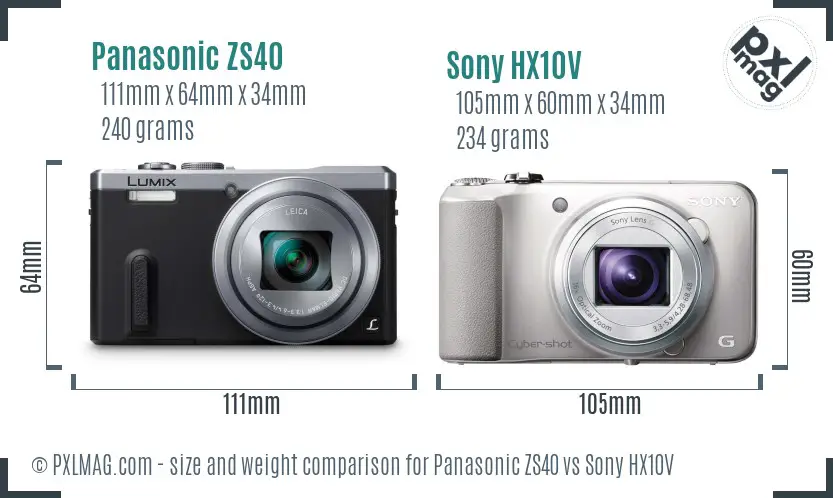 Panasonic ZS40 vs Sony HX10V size comparison