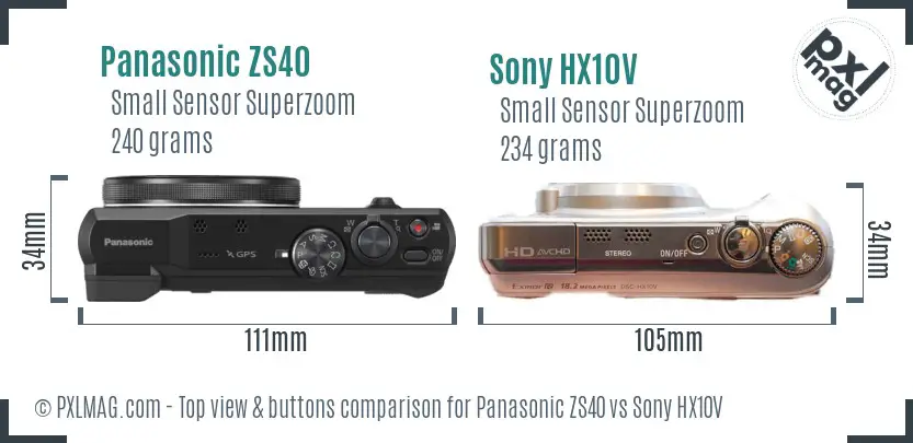 Panasonic ZS40 vs Sony HX10V top view buttons comparison